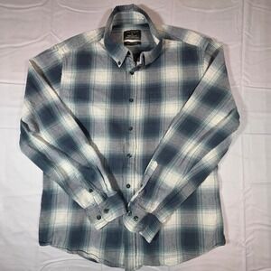 Primark Mens Regular Fit Blue White Plaid Flannel Button Down Shirt Large